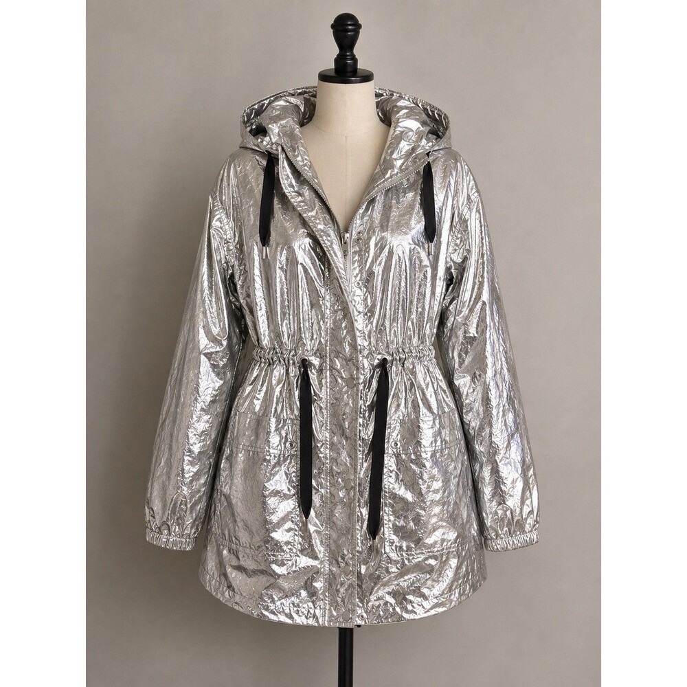 Free People Women's Silver Hooded Full Zip Drawstring Jacket Size XS